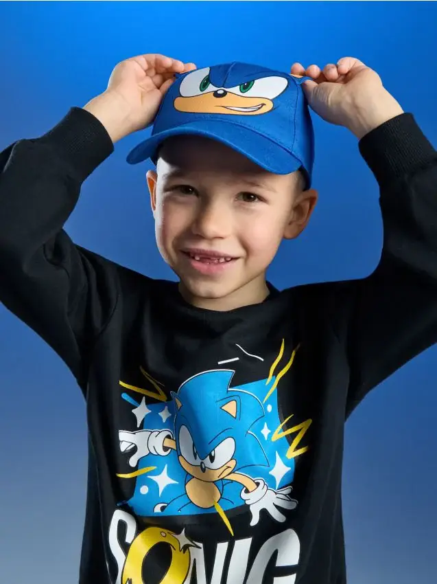 Cappello in cotone con orecchie 3D Sonic the Hedgehog - blu