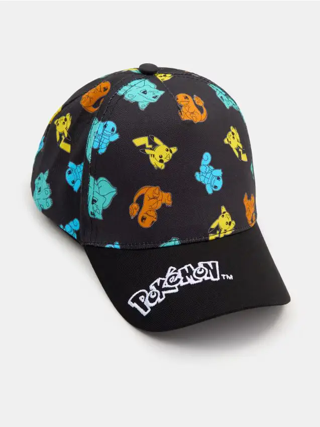 Cappello in cotone con scritta Pokémon ricamata - nero
