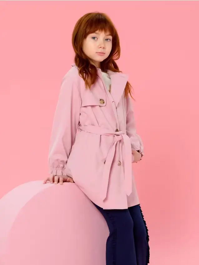 Cappotto con cintura da annodare in vita - rosa cipria