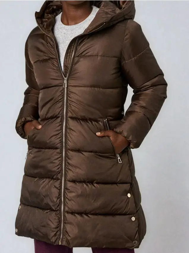 Cappotto trapuntato con cappuccio - marrone scuro