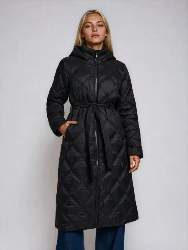 Cappotto trapuntato con cappuccio - nero