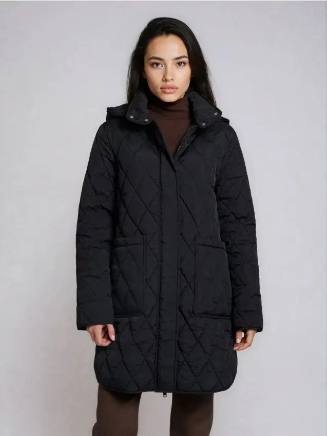 Cappotto trapuntato con cappuccio - nero