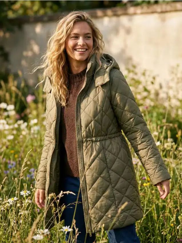 Cappotto trapuntato con cappuccio - verde