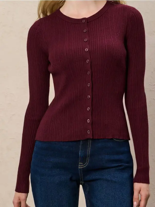 Cardigan a costine - bordeaux