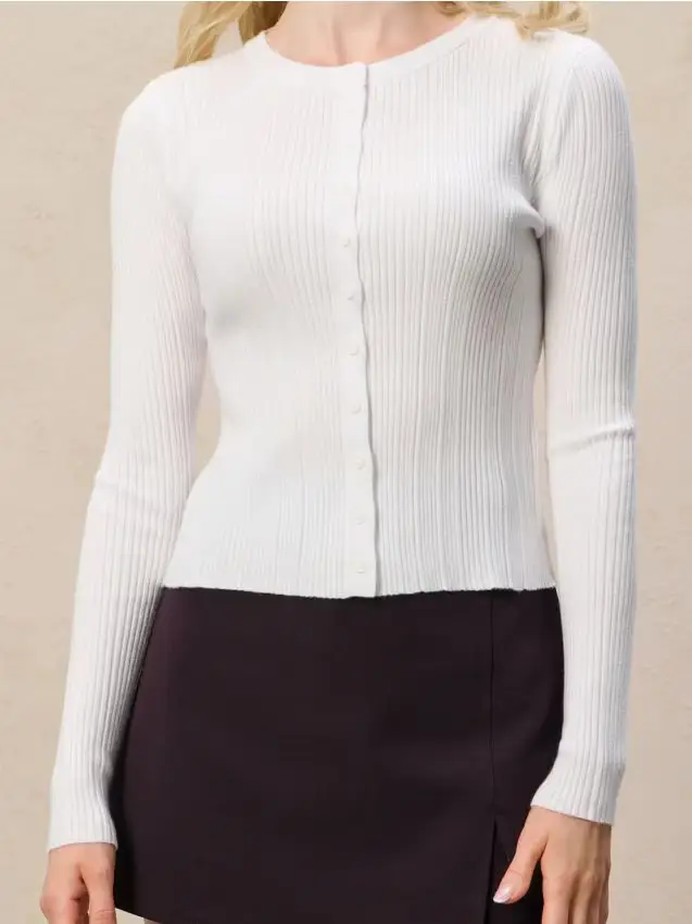 Cardigan a costine - panna