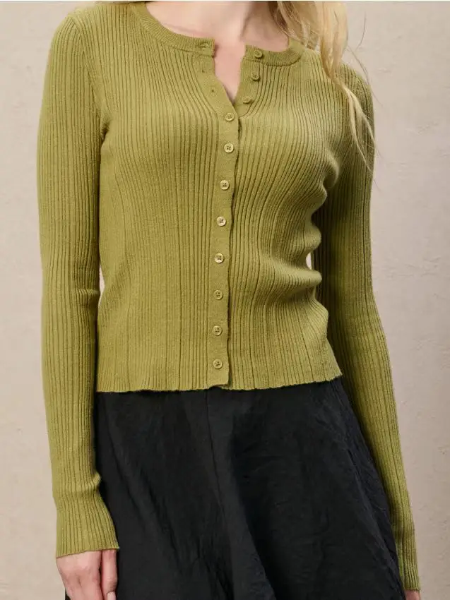 Cardigan a costine - verde-giallo