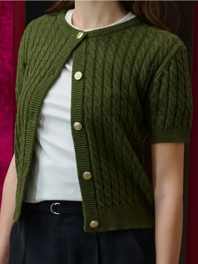 Cardigan a maniche corte - verde oliva