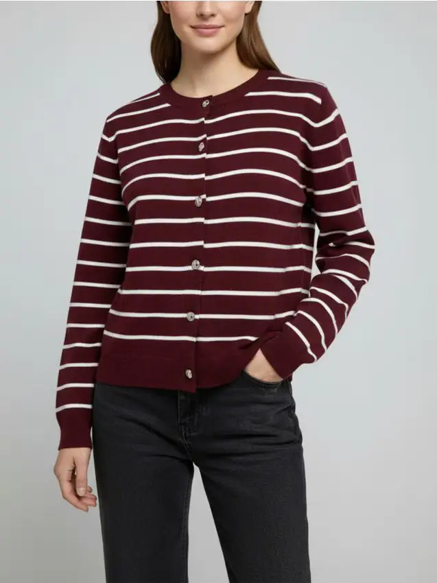 Cardigan a righe con bottoni - bordeaux