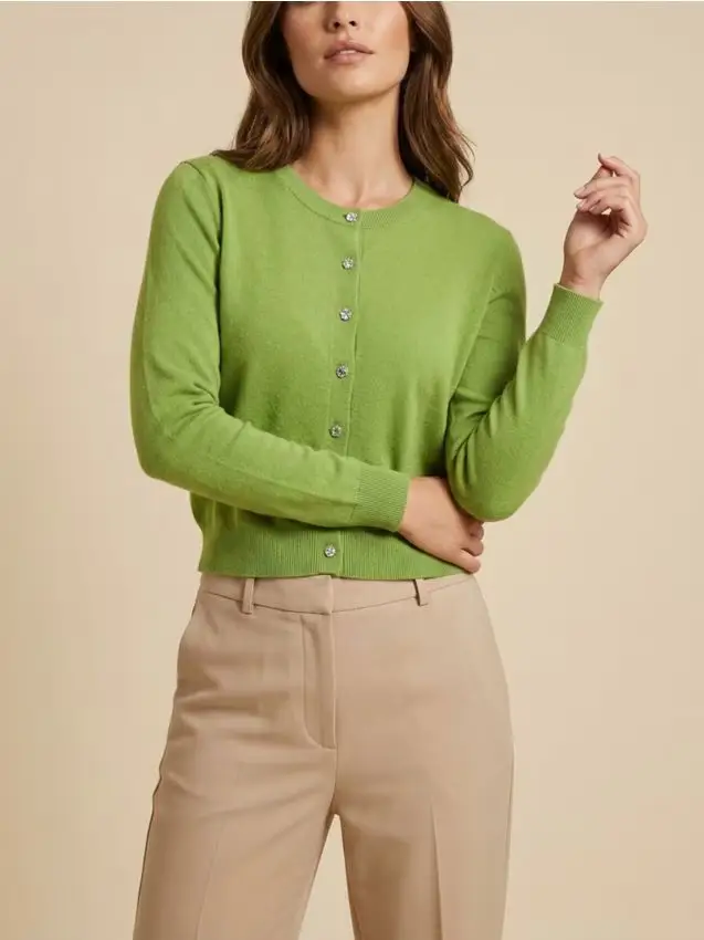 Cardigan classico con bottoni - verde-giallo