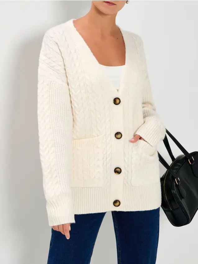 Cardigan con bottoni - panna