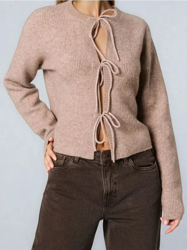 Cardigan con cintura e miscela di lana - caffè Caffè