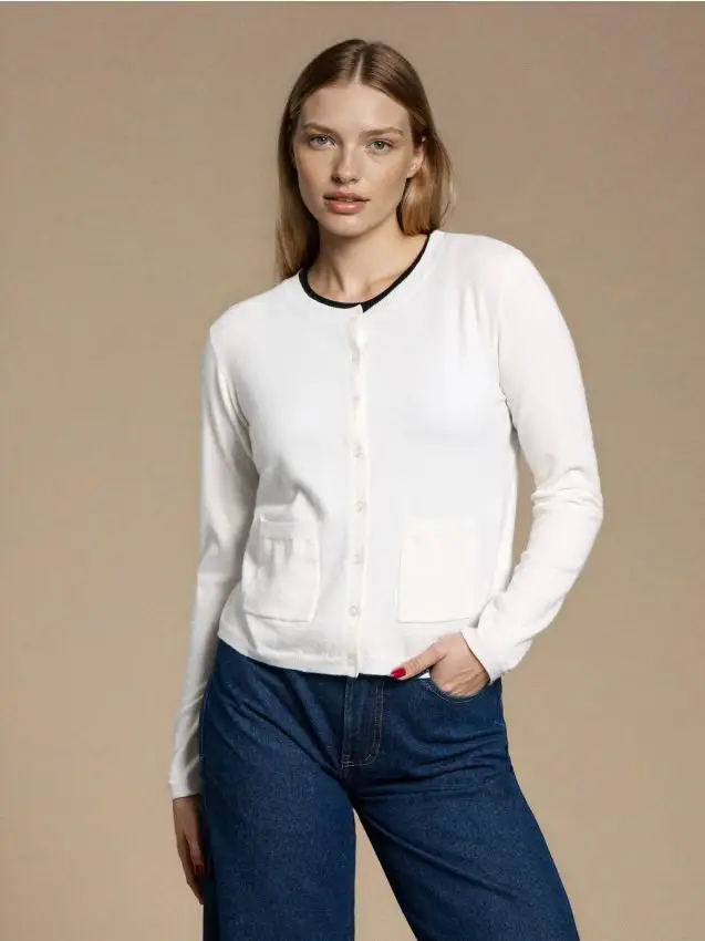 Cardigan con miscela di lana e viscosa - bianco