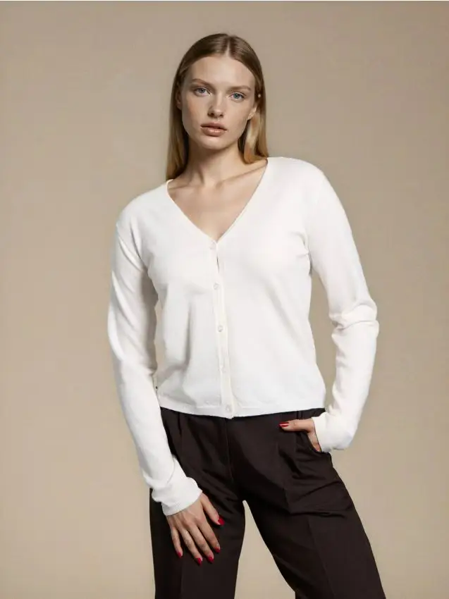 Cardigan con miscela di lana e viscosa - bianco