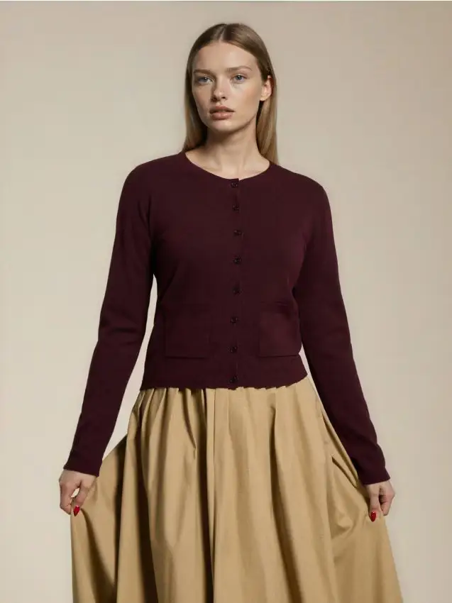 Cardigan con miscela di lana e viscosa - bordeaux
