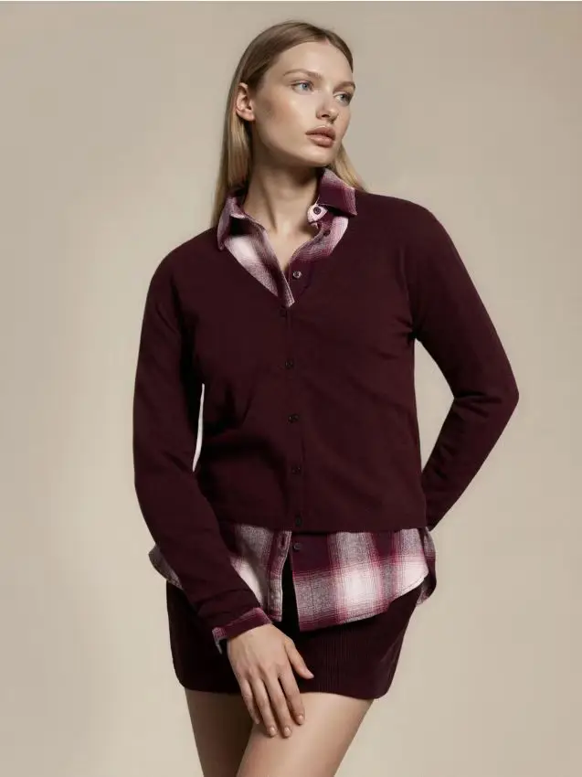 Cardigan con miscela di lana e viscosa - bordeaux