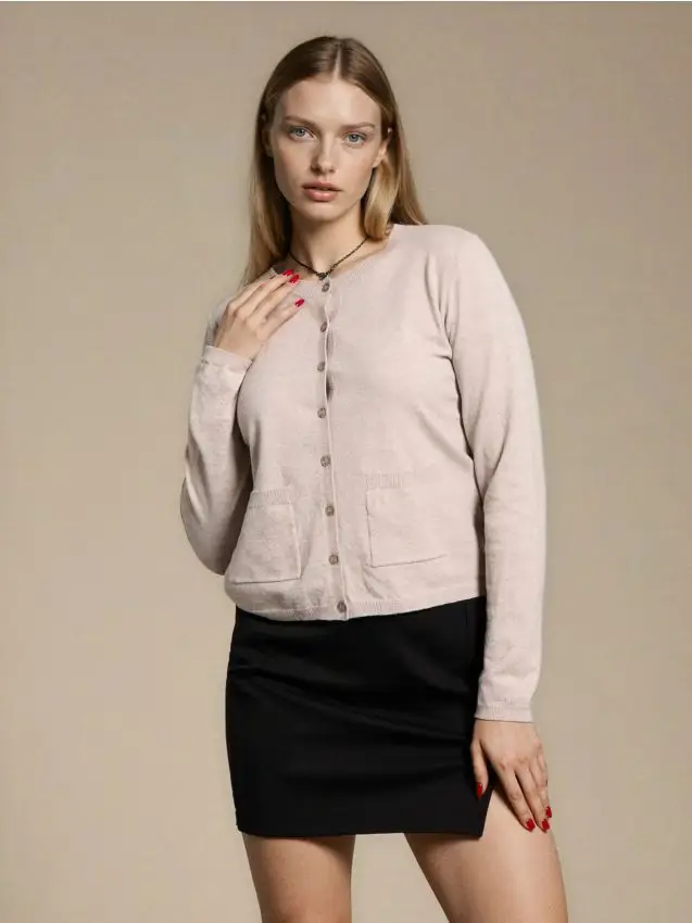 Cardigan con miscela di lana e viscosa - grano