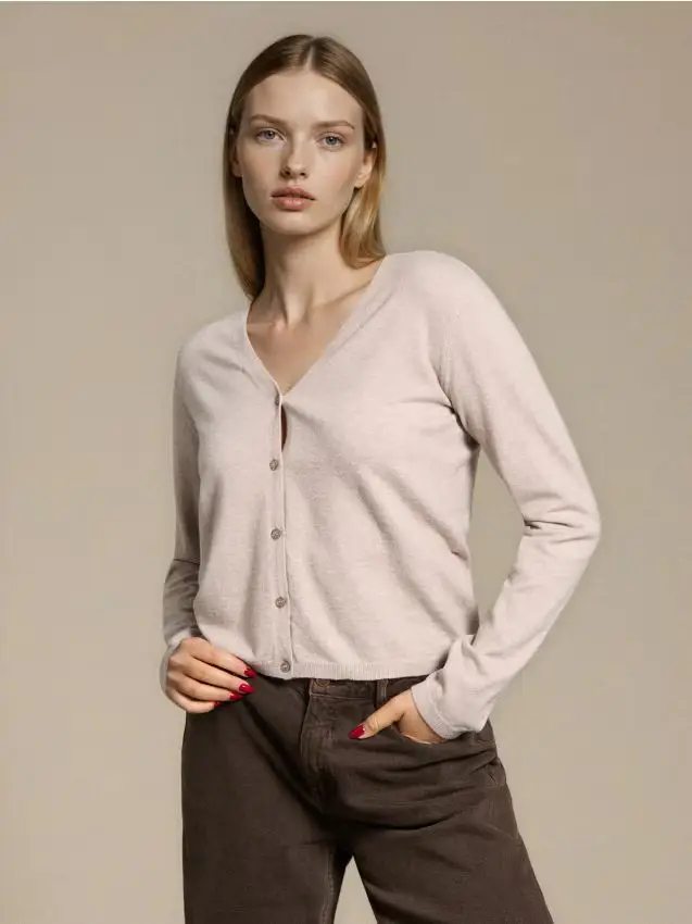 Cardigan con miscela di lana e viscosa - grano