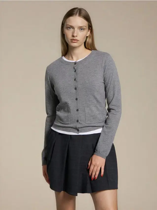 Cardigan con miscela di lana e viscosa - grigio medio