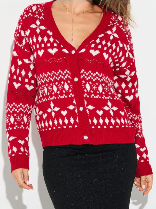 Cardigan natalizio con cuori e motivo invernale - multicolor