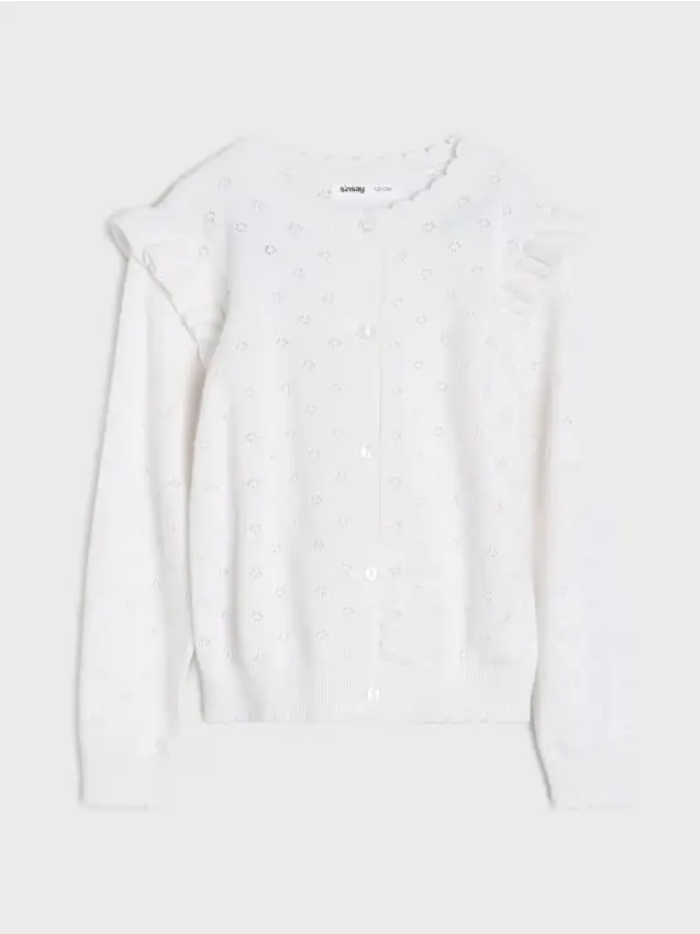 Cardigan traforato con volant decorativi - bianco