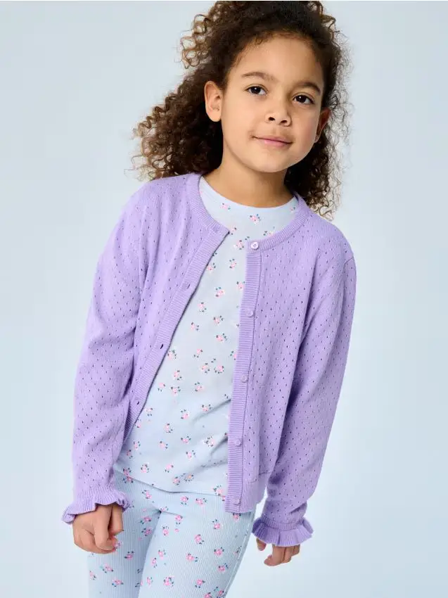 Cardigan traforato con volant decorativi - lavanda