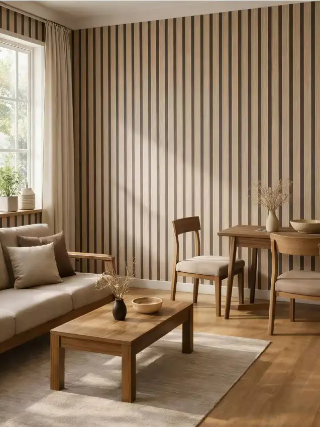 Carta da parati autoadesiva con motivo a lamelle - marrone