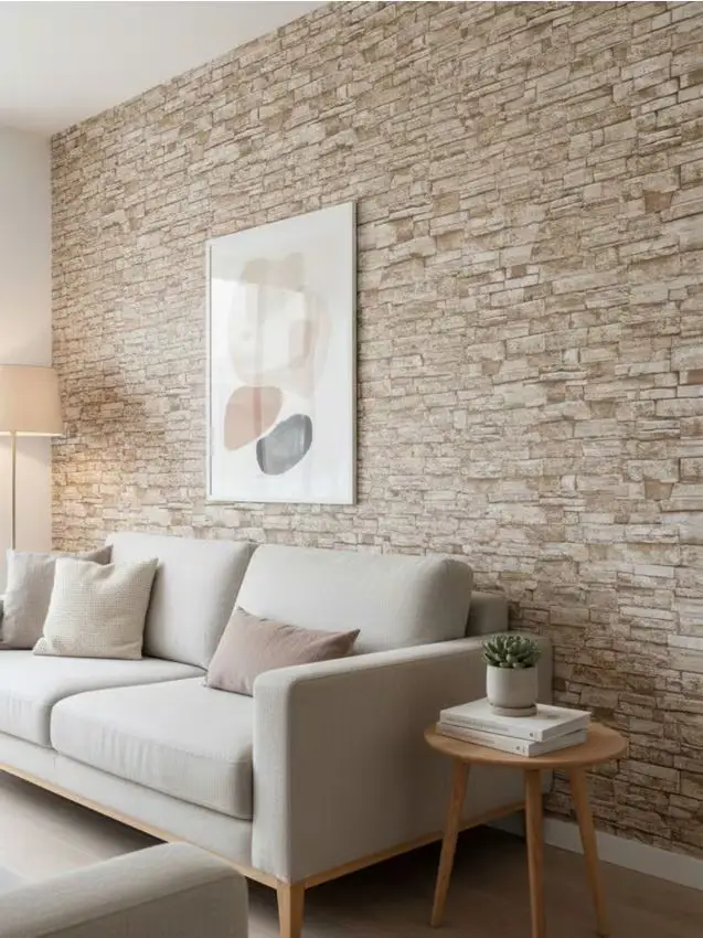 Carta da parati autoadesiva con motivo a mattoni - beige