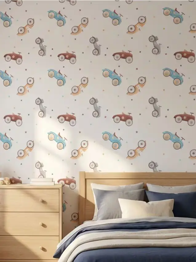Carta da parati autoadesiva con motivo auto - azzurro