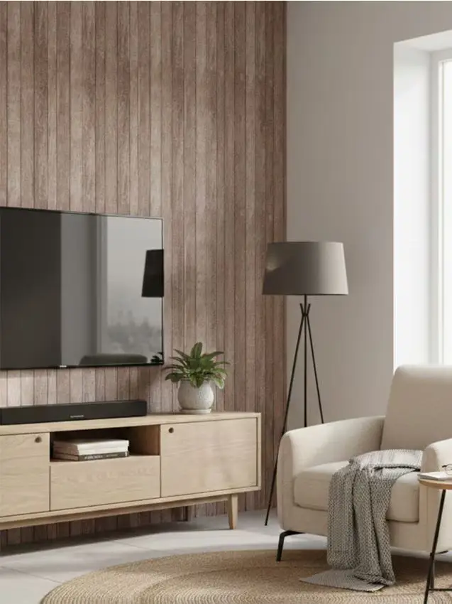 Carta da parati autoadesiva con motivo legno - beige