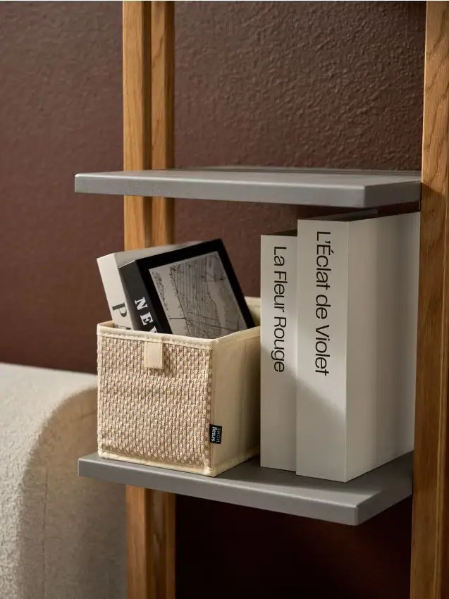 Cesta portaoggetti con frontale intrecciato - beige