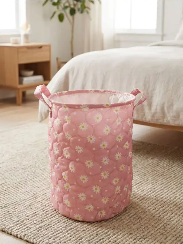 Cesto imbottito con motivo floreale - rosa