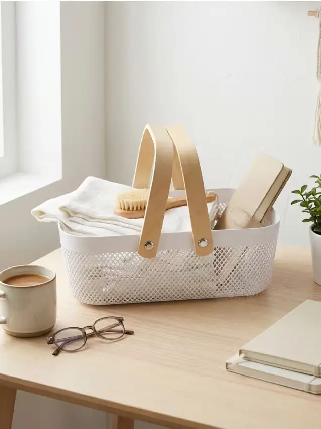 Cesto portaoggetti con manici - bianco