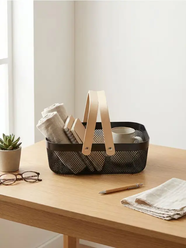Cesto portaoggetti con manici - nero