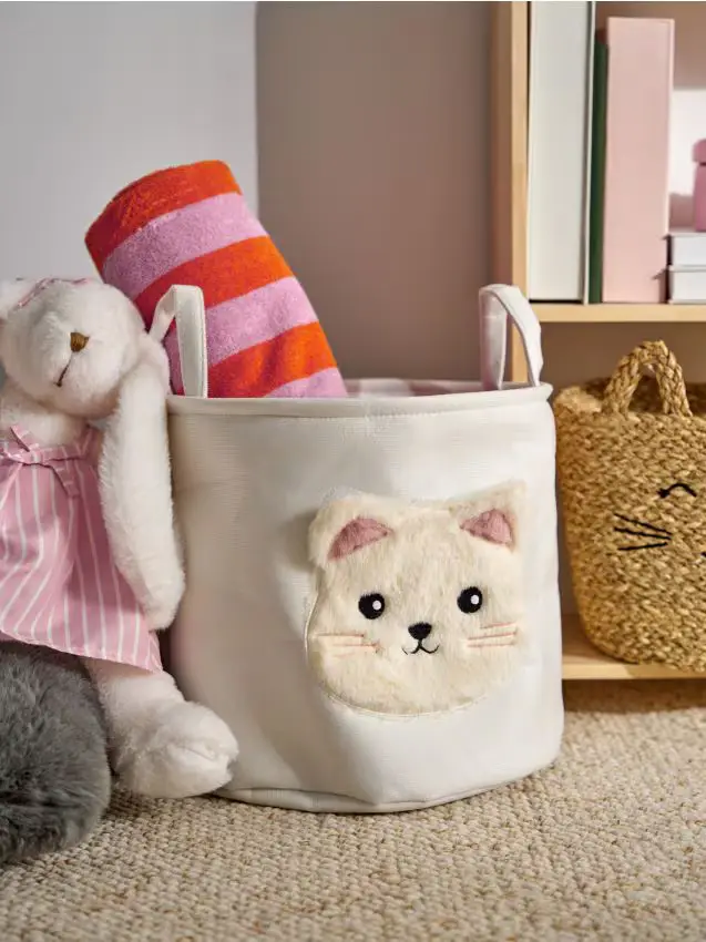 Cesto portaoggetti con motivo di gatto - bianco