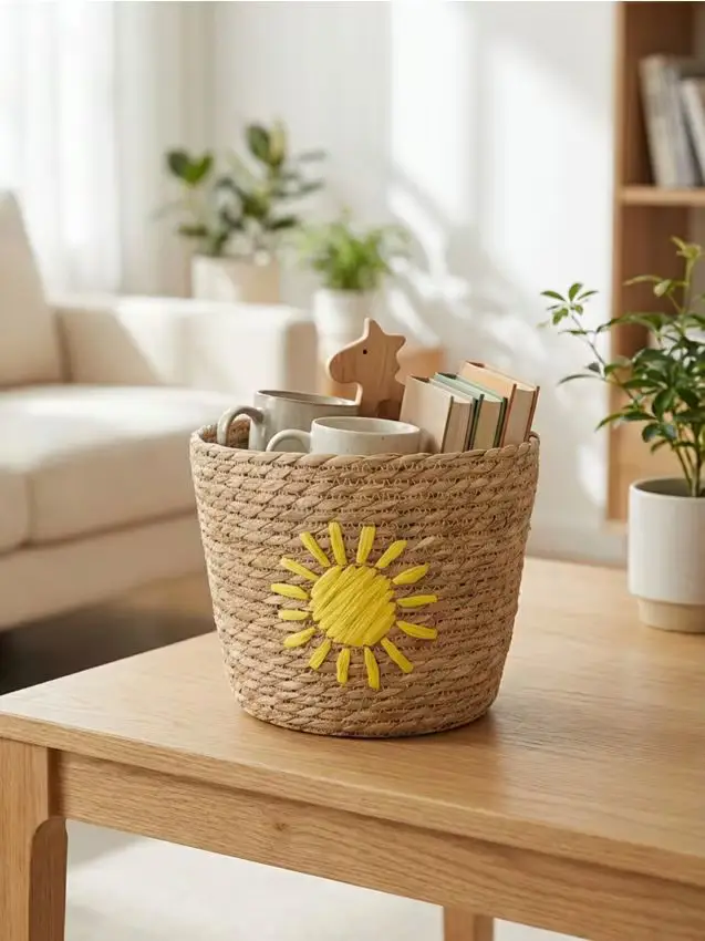 Cesto portaoggetti con motivo sole - giallo