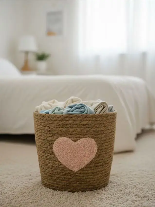 Cesto portaoggetti intrecciato con stampa - rosa