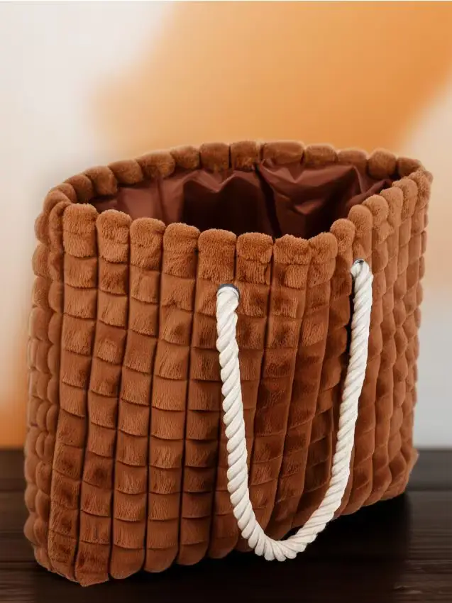 Cesto portaoggetti trapuntato con manici - beige