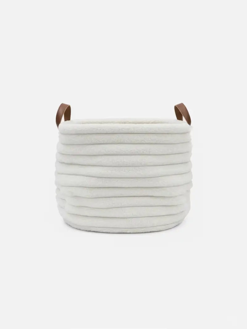 Cesto rotondo portaoggetti con manici in ecopelle - bianco miniatura 3