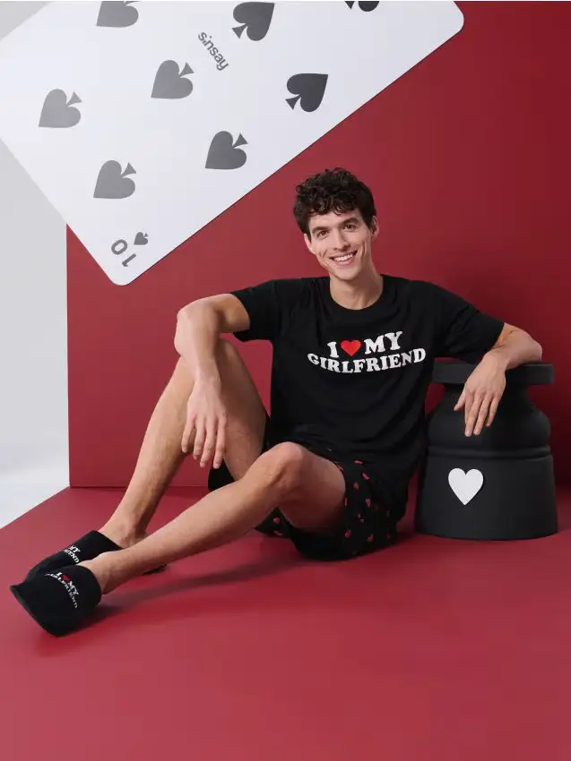 Ciabatte con scritta ricamata I Love My Girlfriend - nero