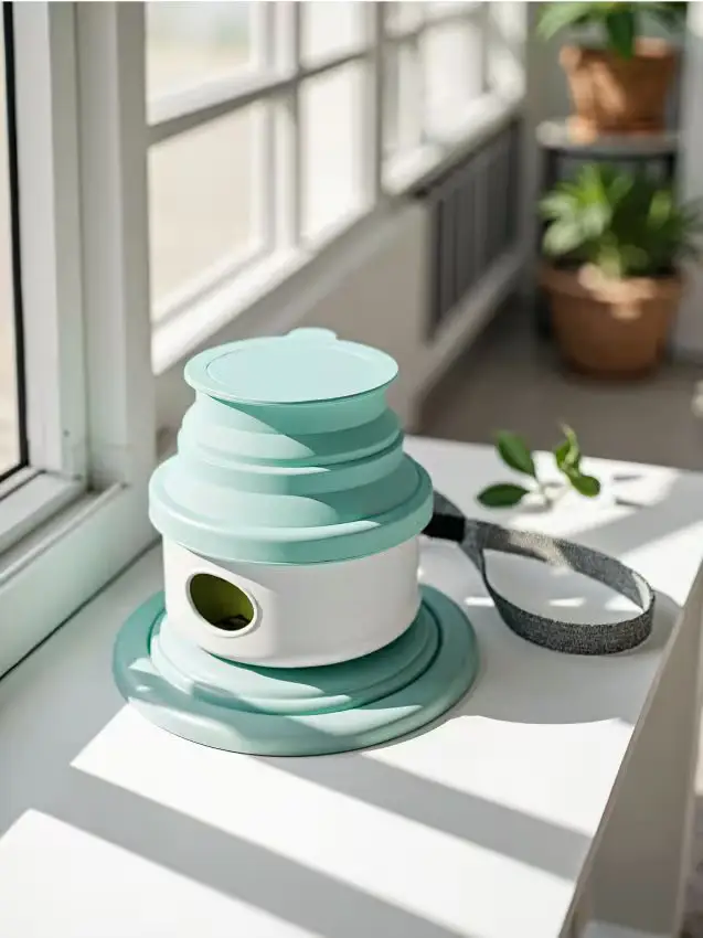 Ciotola da viaggio pieghevole per cani con supporto per sacchetti di escrementi - azzurro