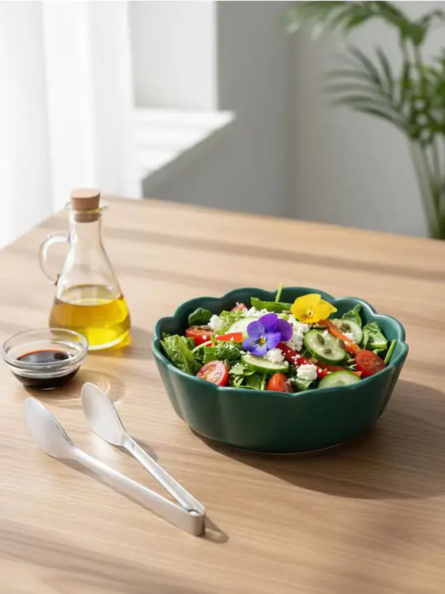 Ciotola in ceramica con bordo ondulato - verde scuro