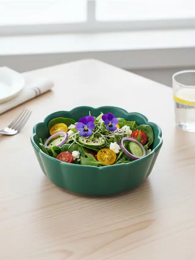 Ciotola in ceramica con bordo ondulato - verde scuro