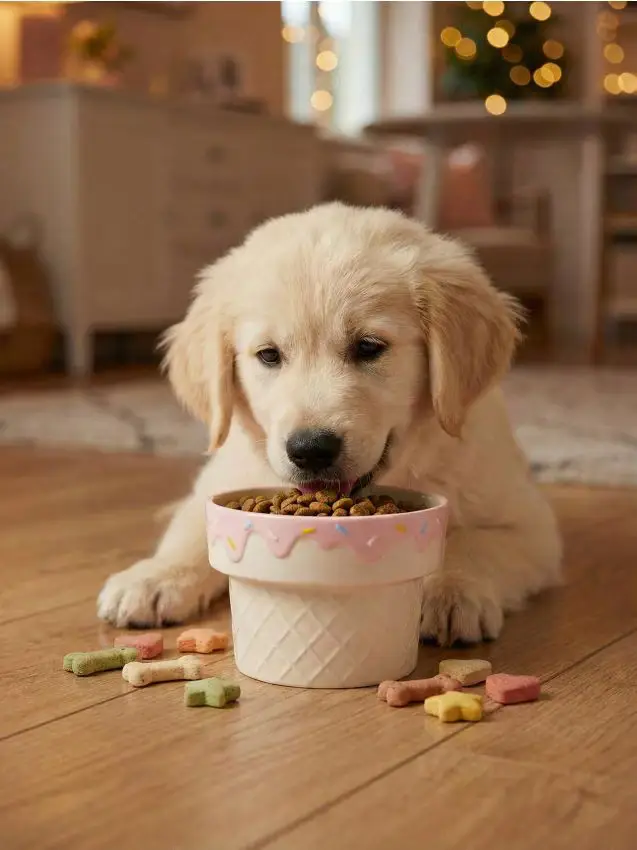 Ciotola in ceramica per animali domestici a forma di waffle con glassa - panna