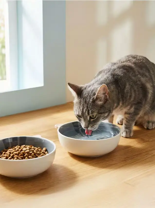 Ciotola per animali con motivo a gatto - grigio chiaro