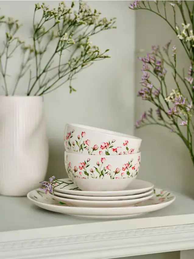 Ciotole in ceramica con motivo floreale confezione da 2 - multicolor