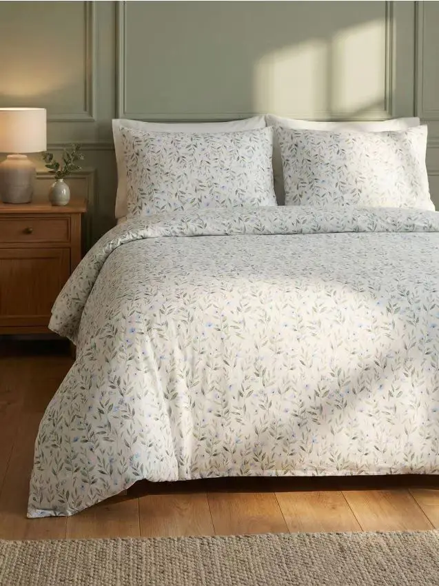 Completo Biancheria da Letto con Motivo Botanico - blu pallido