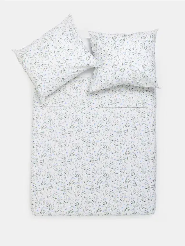 Completo Biancheria da Letto con Motivo Botanico - blu pallido