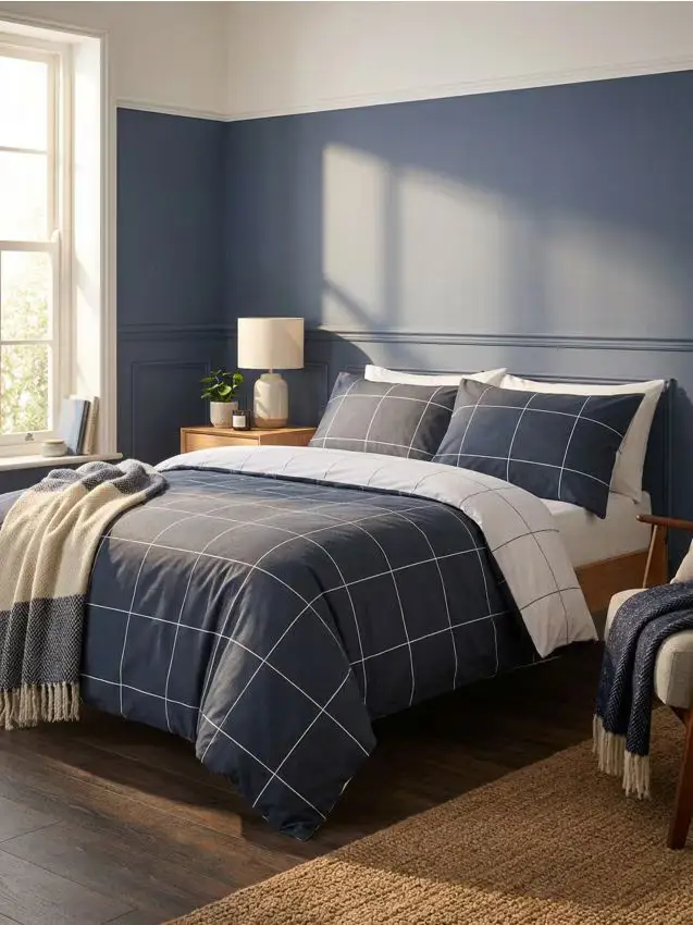 Completo di biancheria da letto a quadri - grigio chiaro