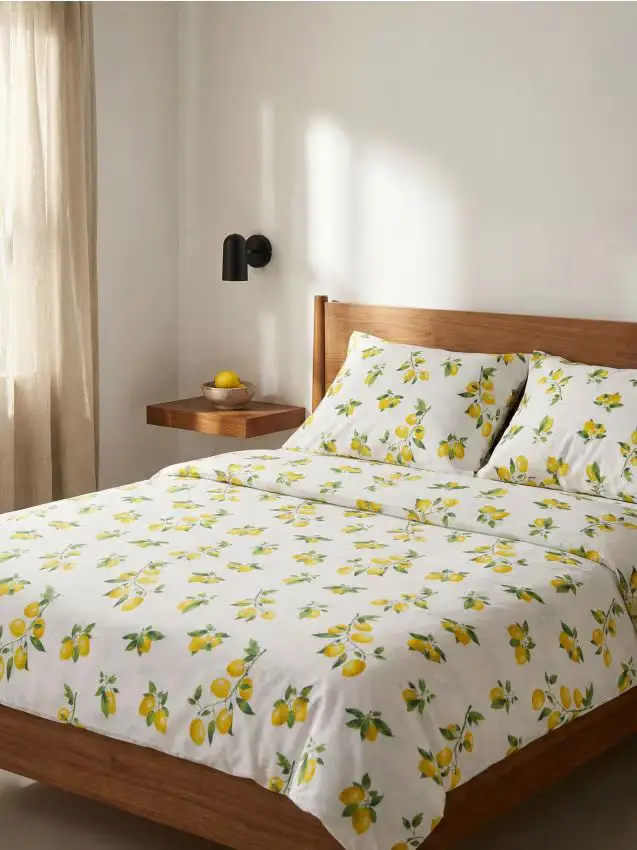 Completo di biancheria da letto con motivo di limoni - giallo chiaro