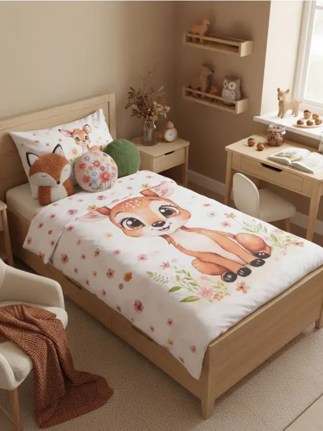 Completo di biancheria da letto in cotone con stampa di cervo - bianco